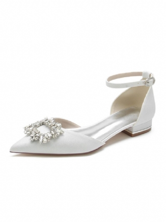 Chaussures Mariée Pour Femmes Avec Strass Et Bride Cheville Plates Satin