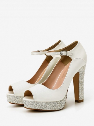 Chaussures Mariée Pour Femmes Cuir Pu Écru Blanc Peep Toe Perles