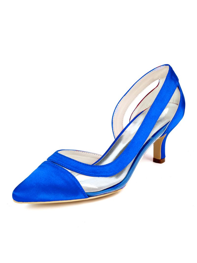 Chaussures Mariée Pour Femmes Escarpins Transparents À Bout Pointu Et Talon Chaton - Bleu Royal