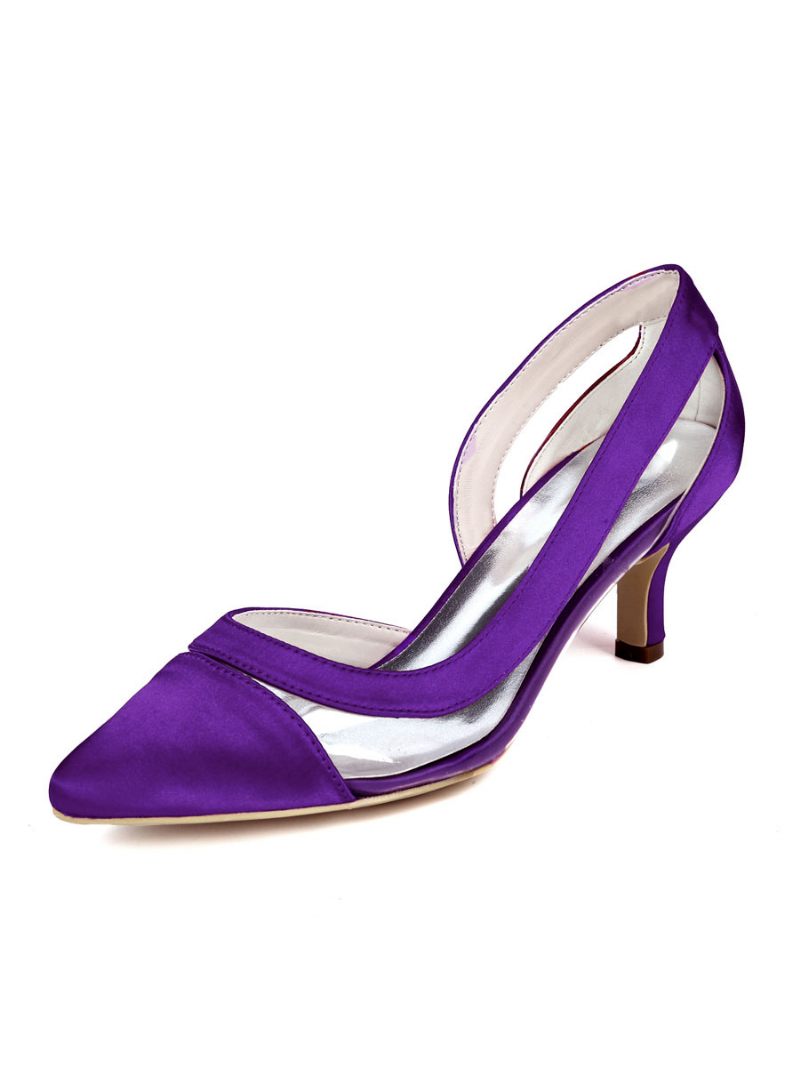 Chaussures Mariée Pour Femmes Escarpins Transparents À Bout Pointu Et Talon Chaton - Violet Foncé