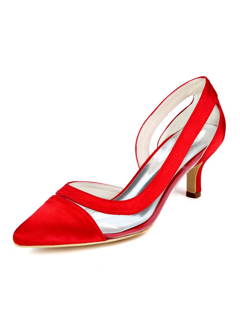 Chaussures Mariée Pour Femmes Escarpins Transparents À Bout Pointu Et Talon Chaton - Rouge Ture