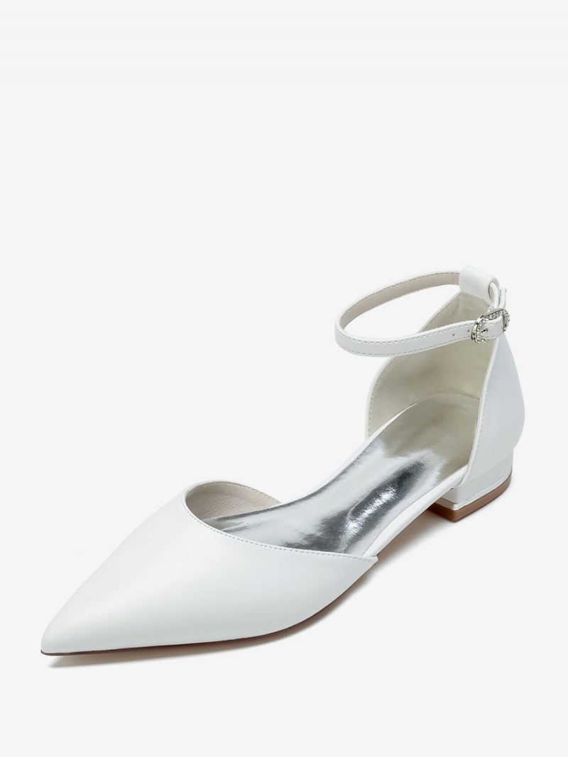 Chaussures Mariée Pour Femmes Plates Cuir Pu Bout Pointu - Blanc