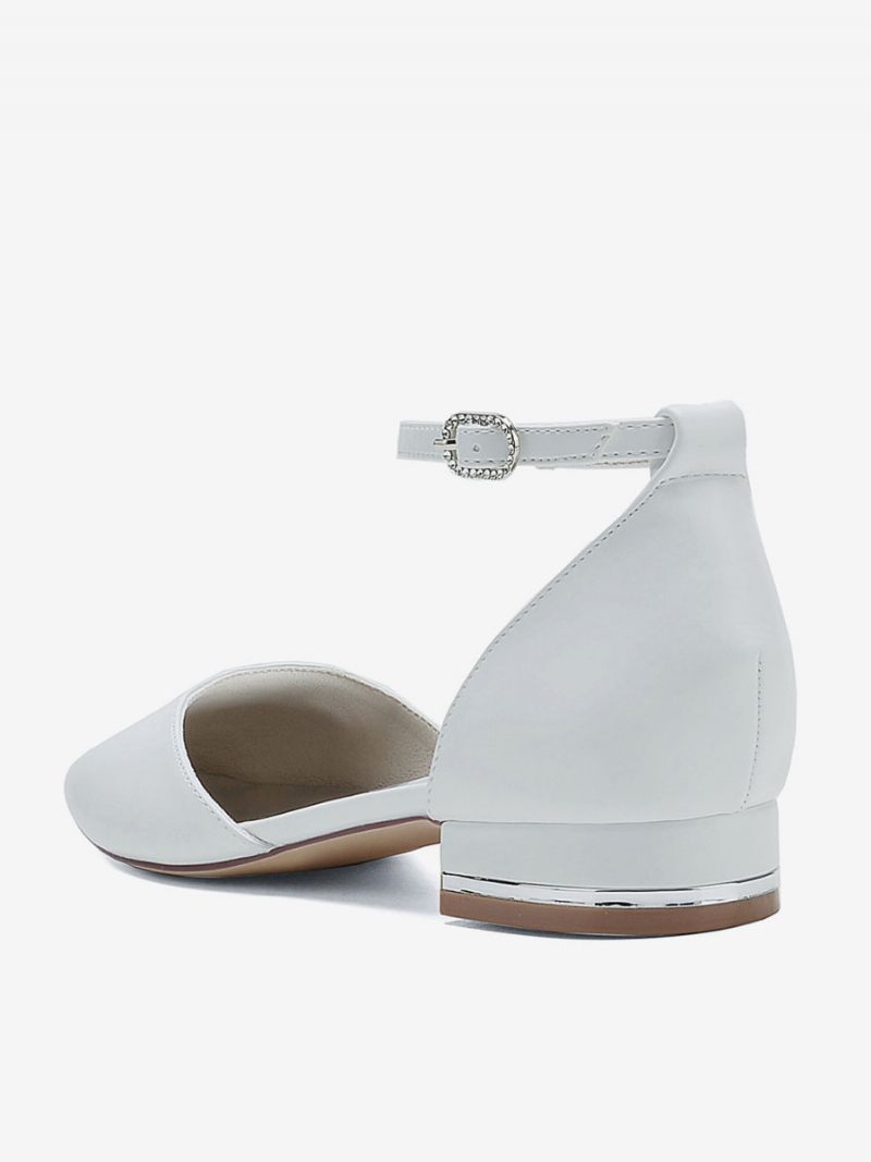 Chaussures Mariée Pour Femmes Plates Cuir Pu Bout Pointu - Blanc