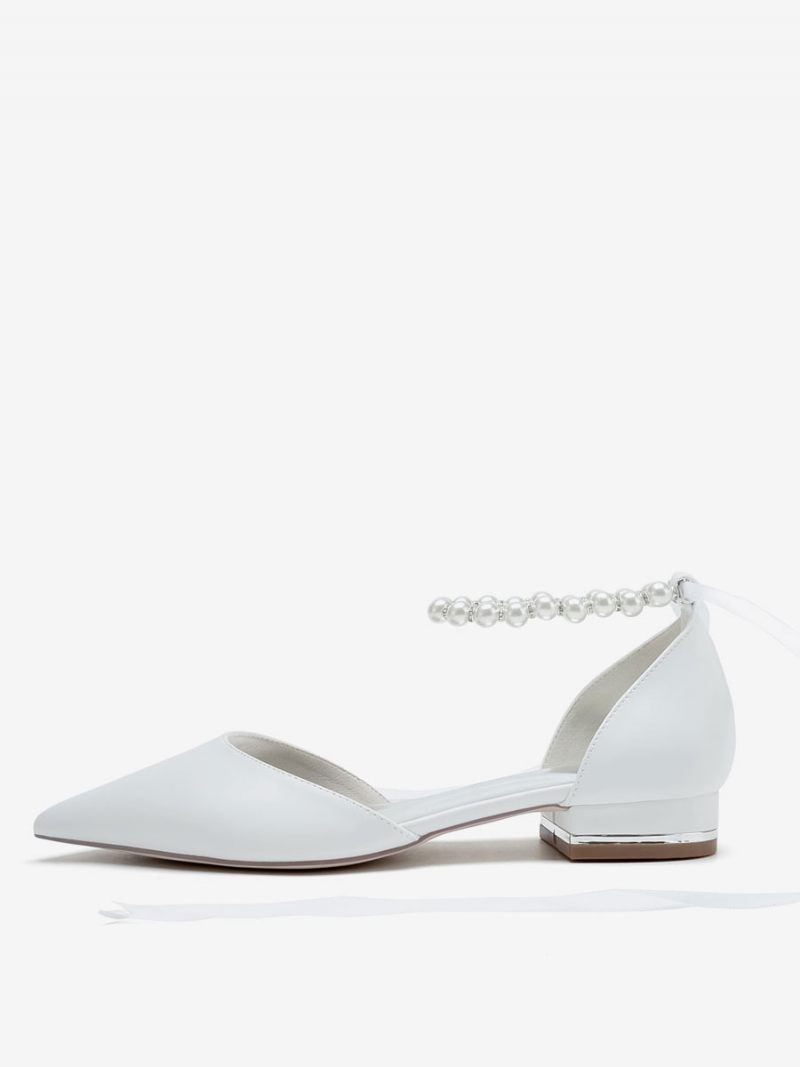 Chaussures Mariée Pour Femmes Plates Cuir Pu Bout Pointu - Blanc