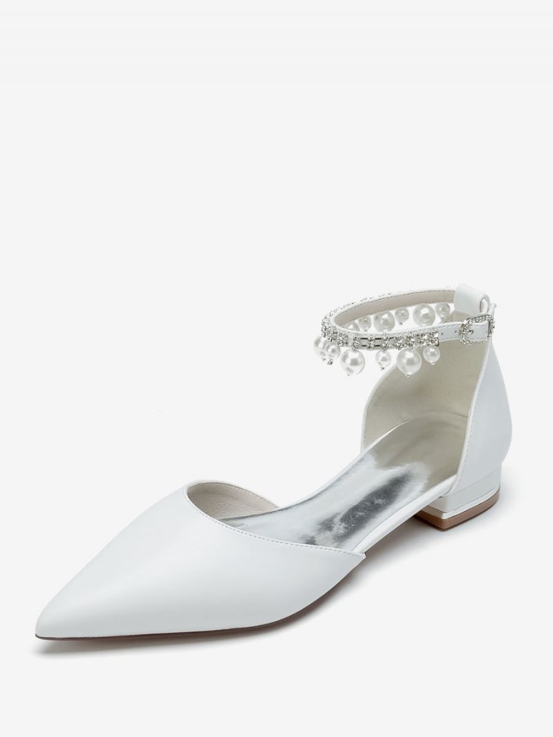 Chaussures Mariée Pour Femmes Plates Cuir Pu Bout Pointu - Blanc