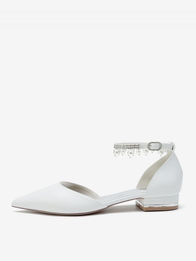 Chaussures Mariée Pour Femmes Plates Cuir Pu Bout Pointu - Blanc