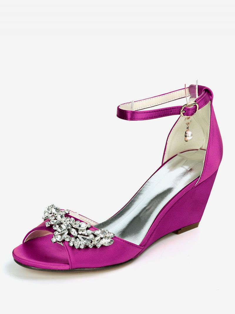 Chaussures Mariée Pour Femmes Sandales Compensées Avec Bride À La Cheville Et Strass - Violet