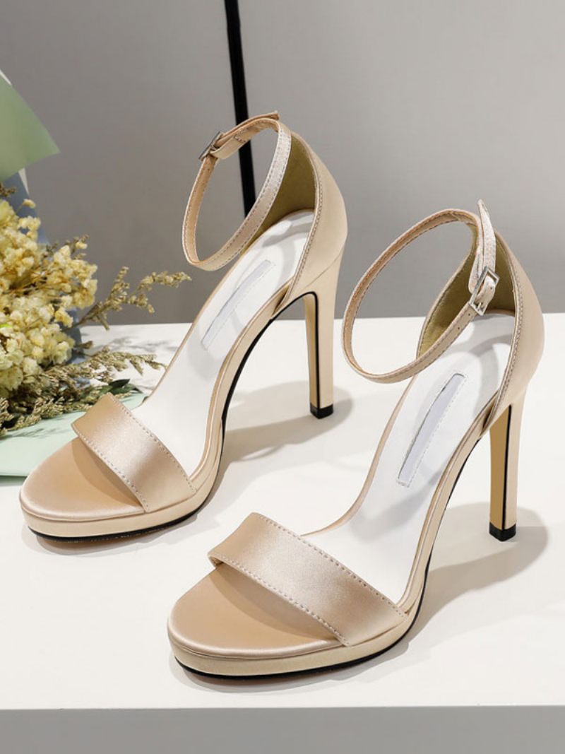 Chaussures Mariée Pour Femmes Satin Blanc À Bout Ouvert Et Talon Aiguille - Jaune Clair