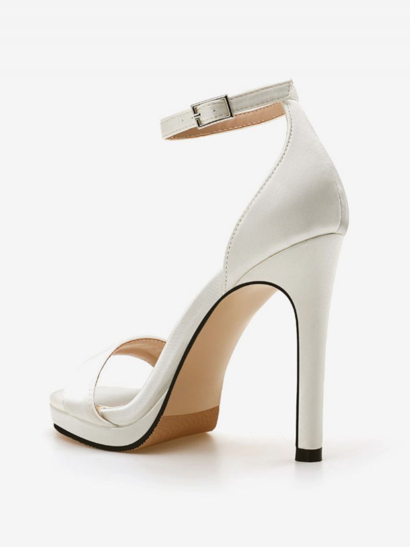 Chaussures Mariée Pour Femmes Satin Blanc À Bout Ouvert Et Talon Aiguille - Blanc