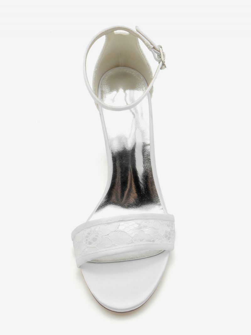 Chaussures Mariée Pour Femmes Satin Champagne À Bout Ouvert Et Talon Épais - Blanc