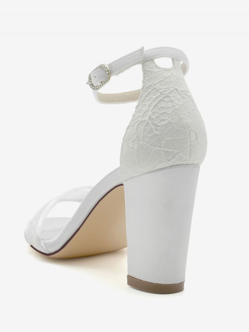 Chaussures Mariée Pour Femmes Satin Champagne À Bout Ouvert Et Talon Épais - Blanc