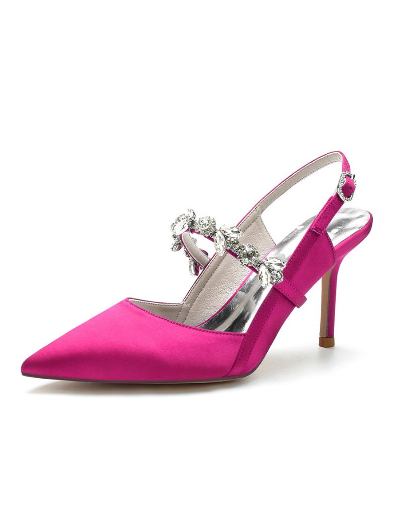 Chaussures Mariée Pour Femmes Strass Mary Jane Escarpins À Talons Aiguilles - Rose