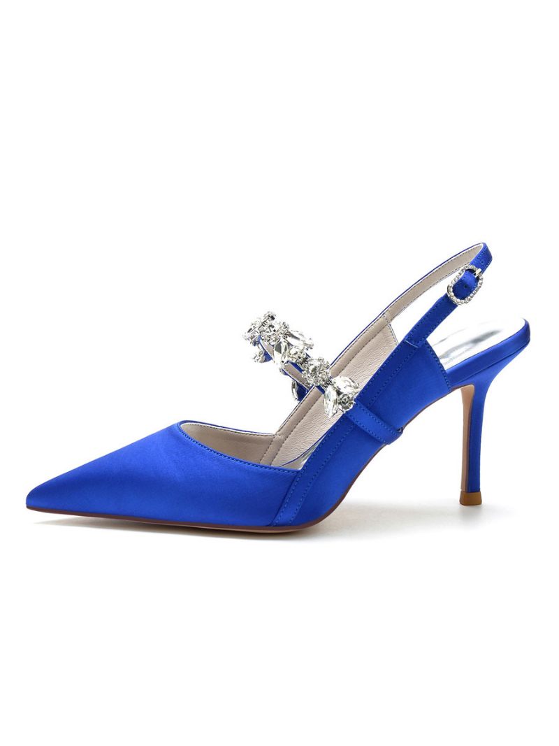 Chaussures Mariée Pour Femmes Strass Mary Jane Escarpins À Talons Aiguilles - Bleu Royal