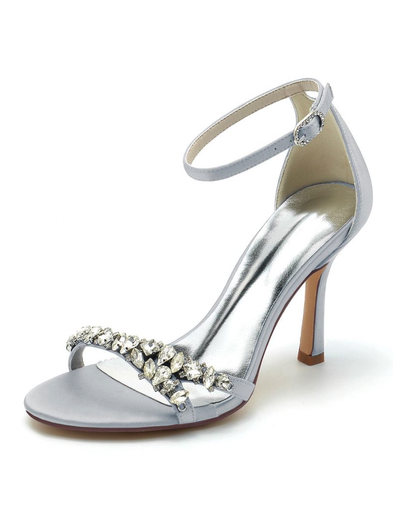 Chaussures Mariée Pour Femmes Strass Satiné Bout Ouvert Talon Aiguille