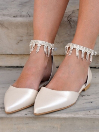 Chaussures Mariée Ivoire Pour Femmes Bout Pointu Strass Bride À La Cheville Mariage