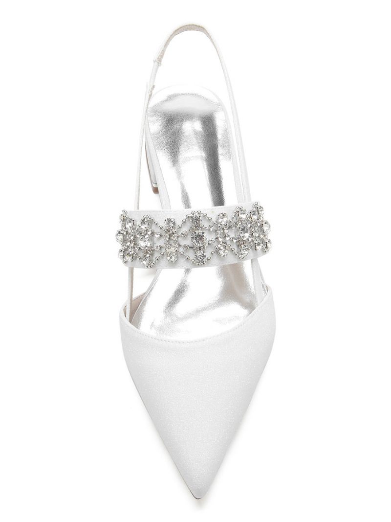 Chaussures Mariée Plates À Bride Arrière Avec Strass Pour Femmes - Blanc