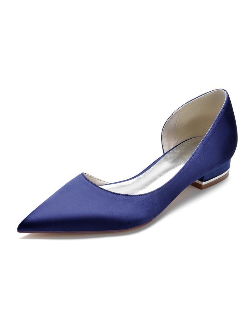 Chaussures Mariée Plates Dorsay Pour Femmes Satin - Bleu Profond