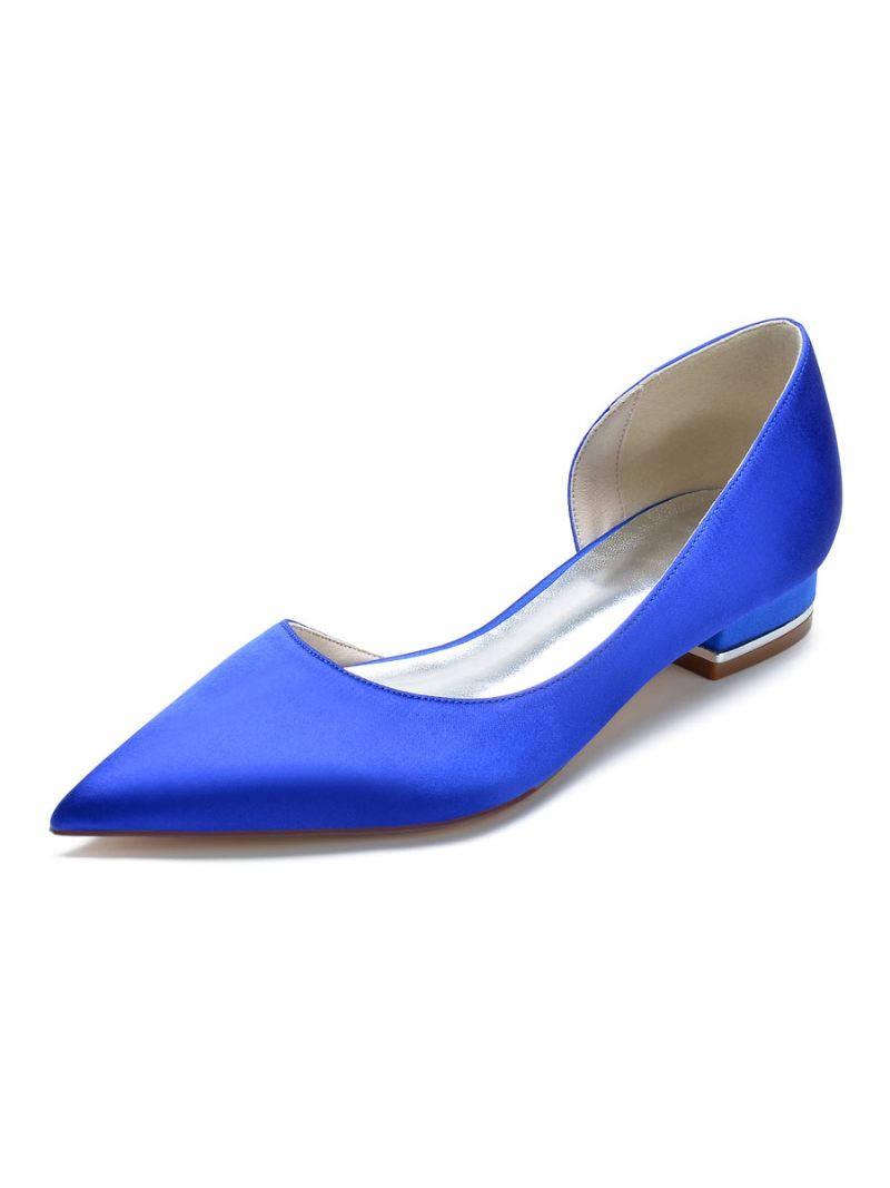 Chaussures Mariée Plates Dorsay Pour Femmes Satin - Bleu Royal