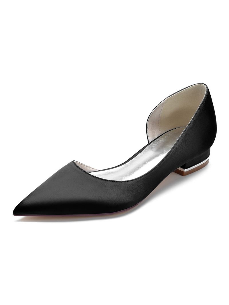 Chaussures Mariée Plates Dorsay Pour Femmes Satin - Noir