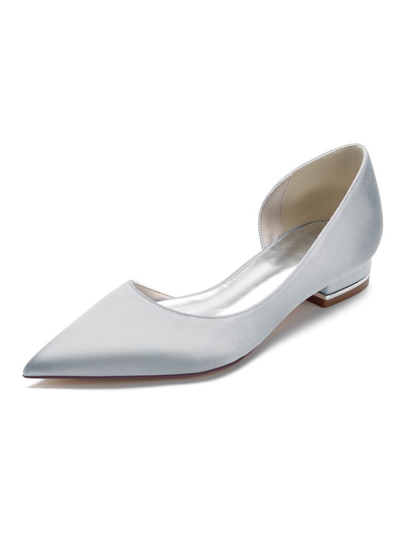 Chaussures Mariée Plates Dorsay Pour Femmes Satin - Argent