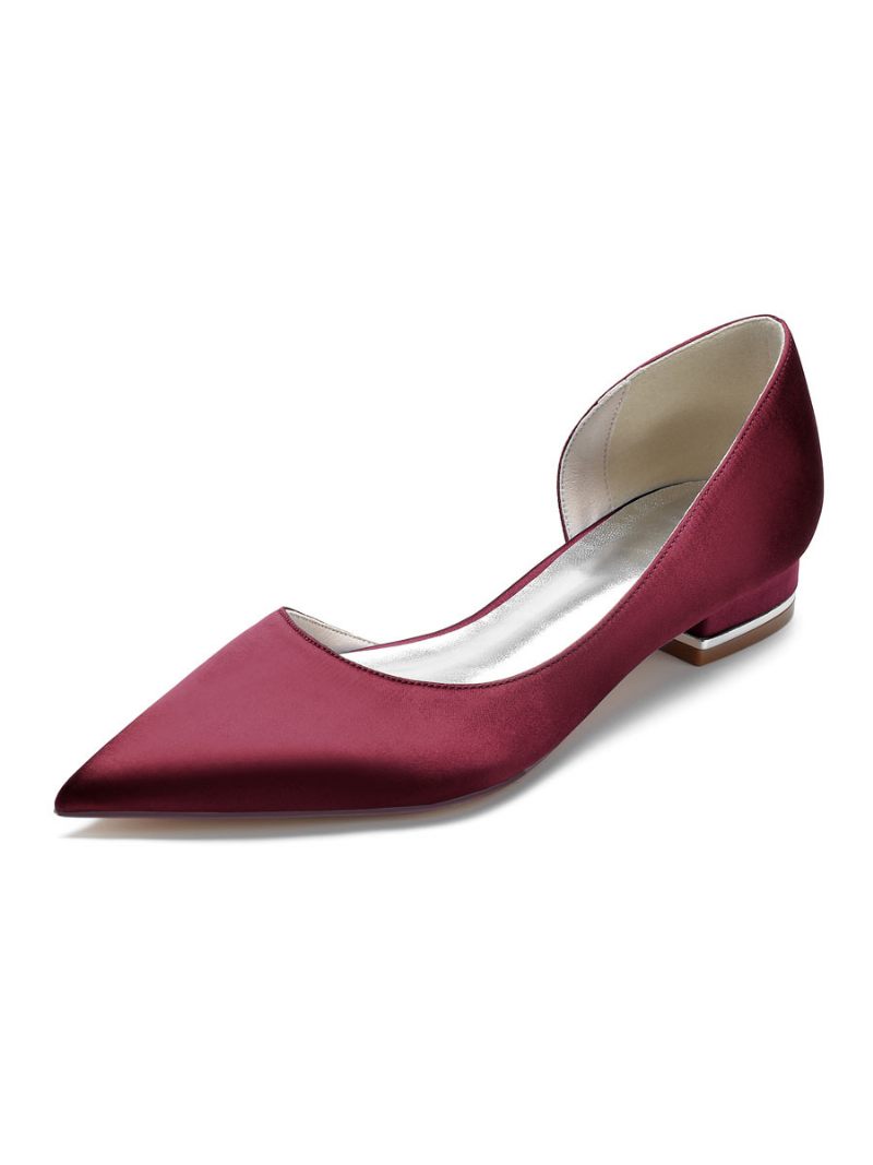 Chaussures Mariée Plates Dorsay Pour Femmes Satin - Bourgogne