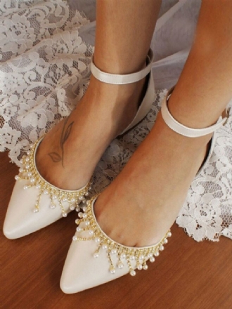 Chaussures Mariée Plates Pour Femmes Ivoire Bout Pointu Perles Détail Mariage