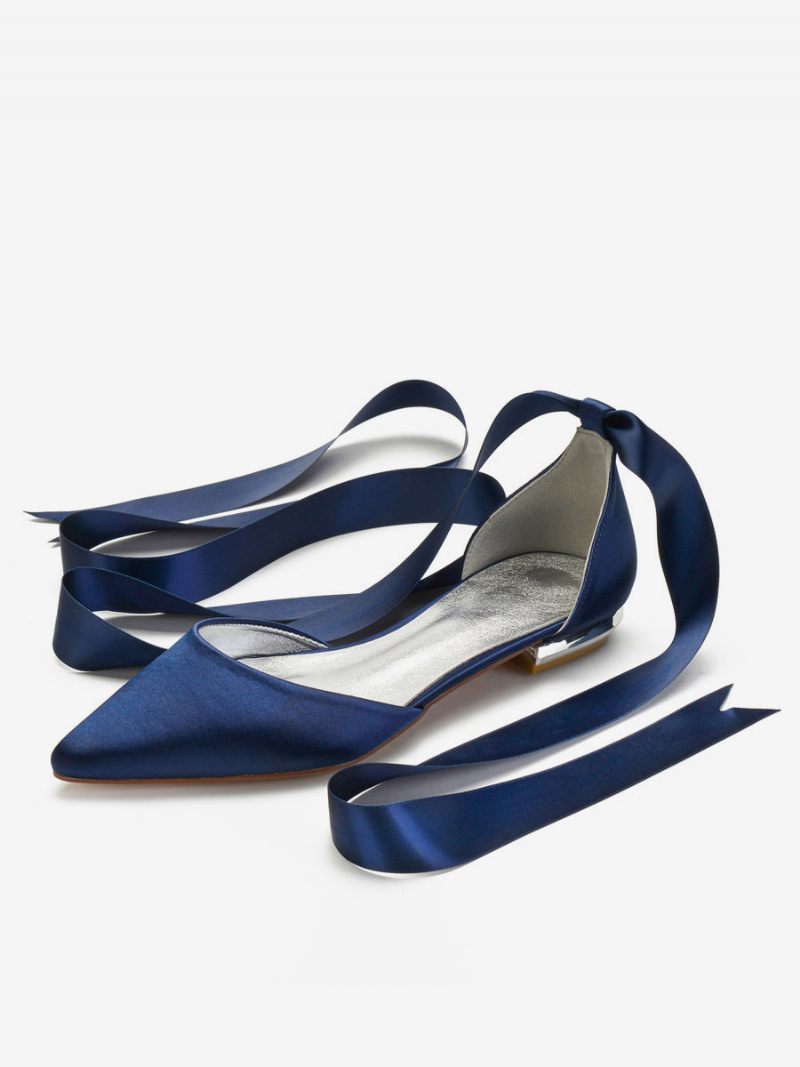 Chaussures Mariée Plates À Lanières Pour Femmes - Bleu Profond