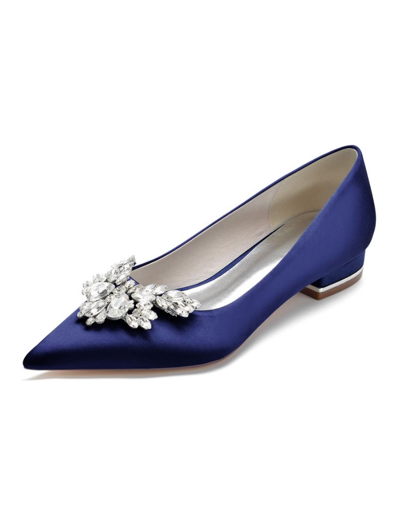 Chaussures Mariée Plates À Strass Pour Femmes - Bleu Profond