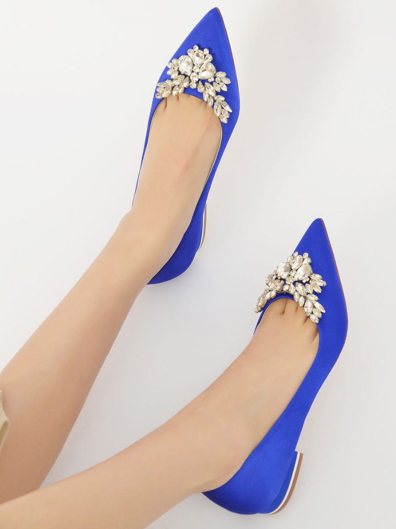 Chaussures Mariée Plates À Strass Pour Femmes - Bleu Royal