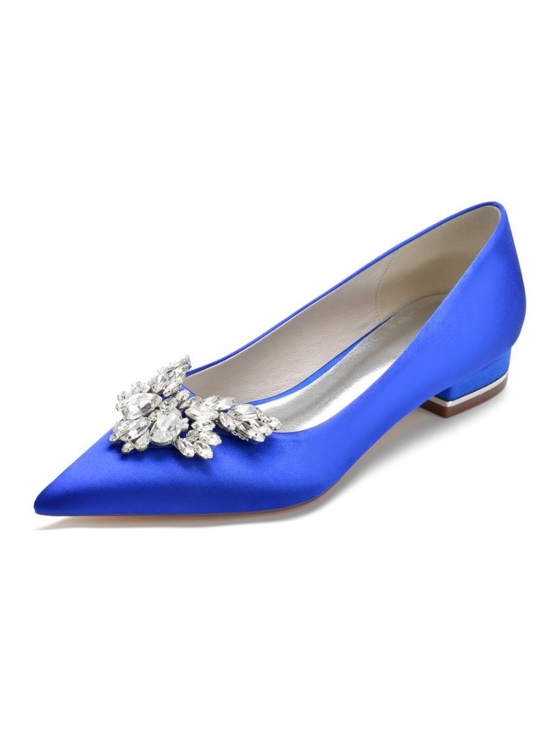 Chaussures Mariée Plates À Strass Pour Femmes - Bleu Royal