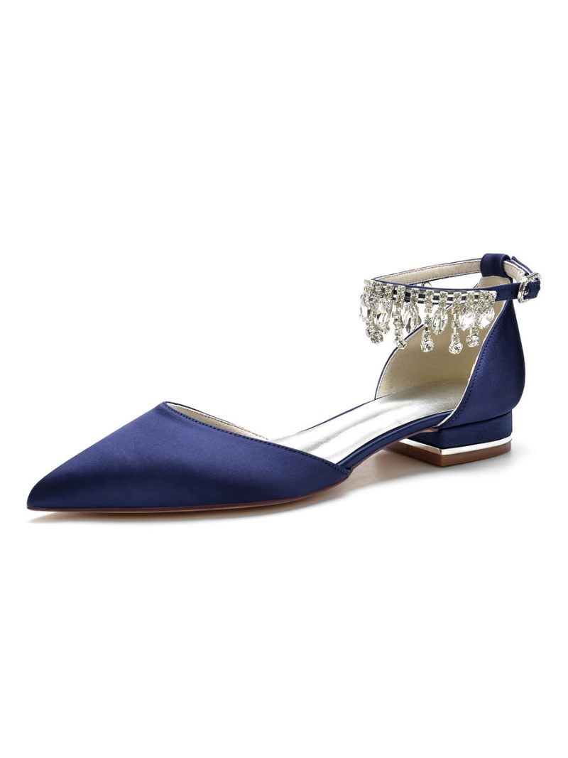 Chaussures Mariée Plates À Strass Pour Femmes - Bleu Profond