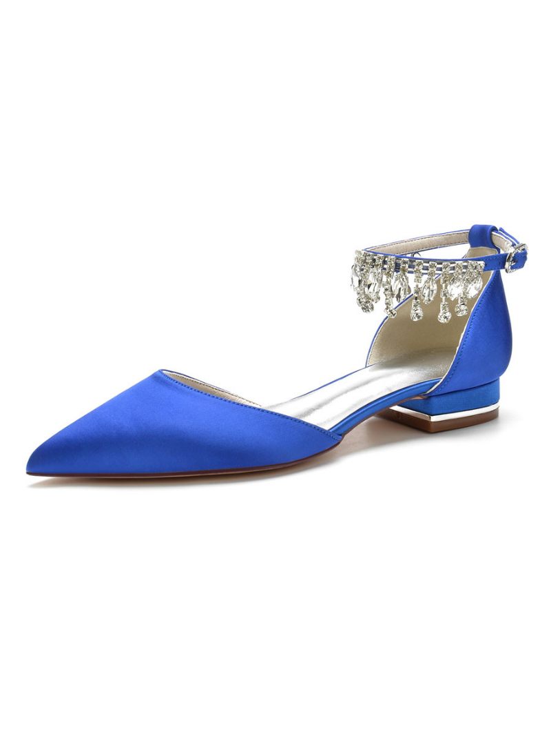 Chaussures Mariée Plates À Strass Pour Femmes - Bleu Royal