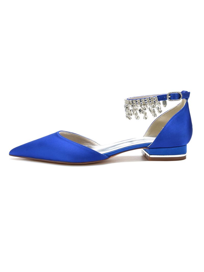 Chaussures Mariée Plates À Strass Pour Femmes - Bleu Royal