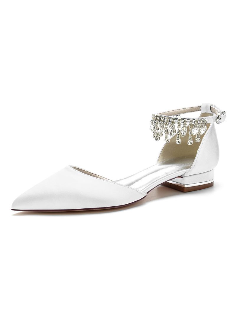 Chaussures Mariée Plates À Strass Pour Femmes - Blanc