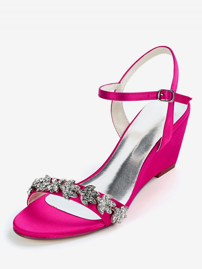 Chaussures Mariée Strass Pour Femmes Sandales Compensées - Rose