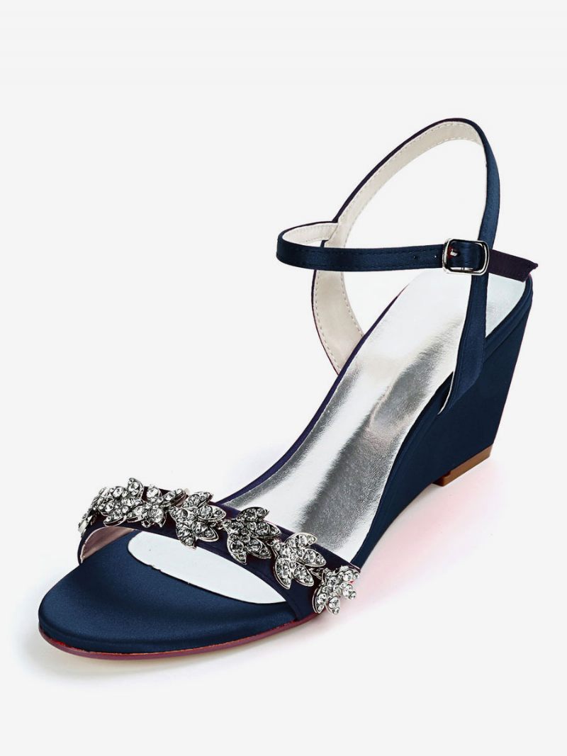 Chaussures Mariée Strass Pour Femmes Sandales Compensées - Bleu Profond