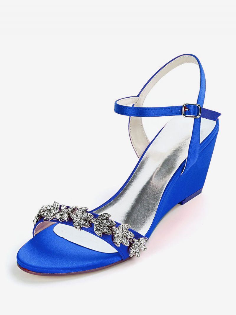 Chaussures Mariée Strass Pour Femmes Sandales Compensées - Bleu Royal