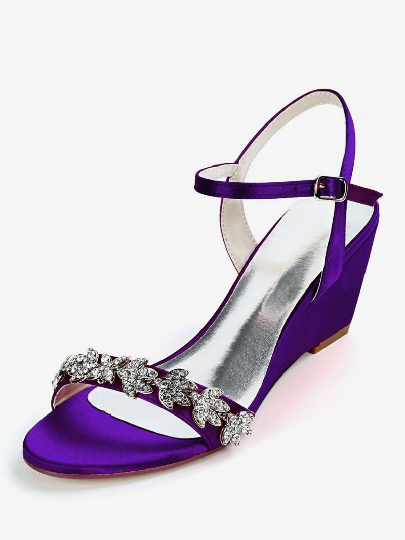 Chaussures Mariée Strass Pour Femmes Sandales Compensées - Violet Foncé