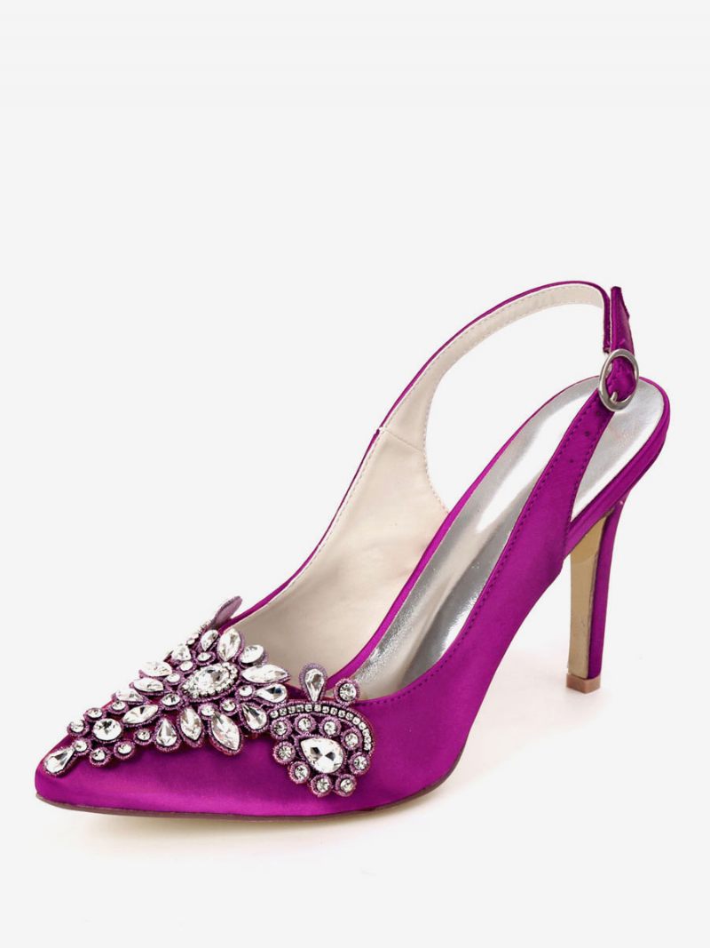 Chaussures Mariée À Strass Pour Femmes Talons Bride Arrière - Violet