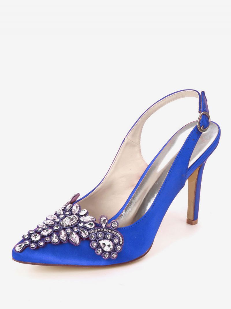 Chaussures Mariée À Strass Pour Femmes Talons Bride Arrière - Bleu Royal