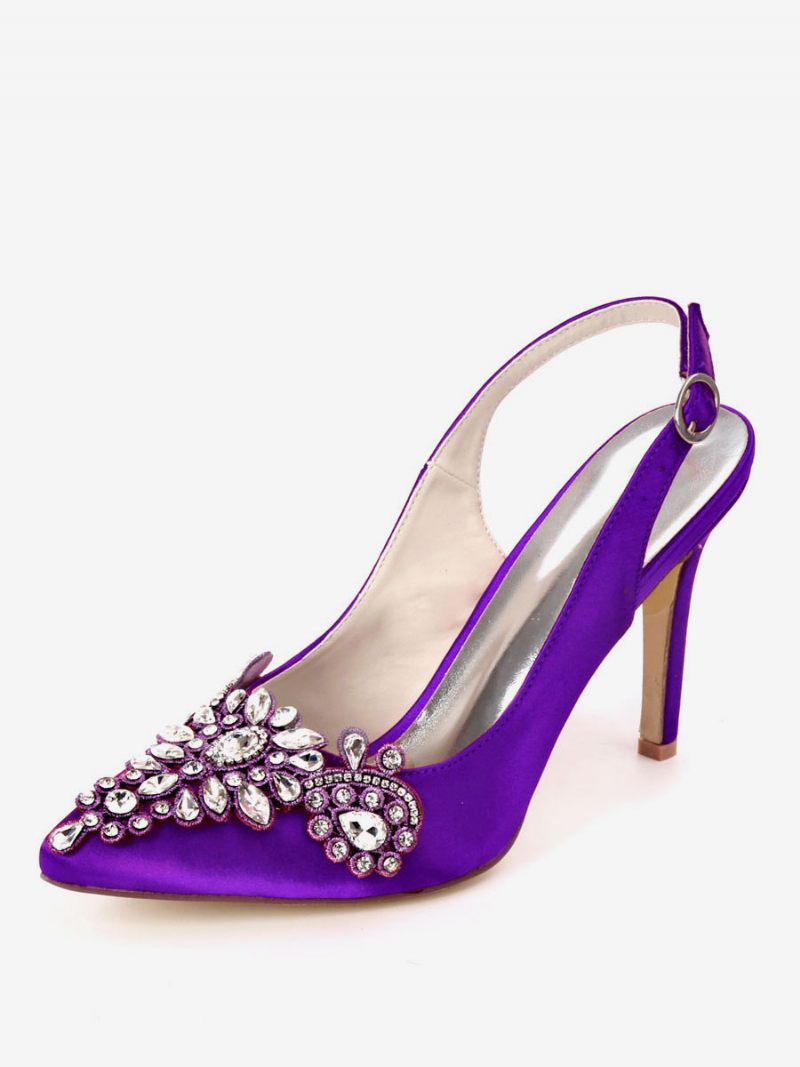 Chaussures Mariée À Strass Pour Femmes Talons Bride Arrière - Violet Foncé