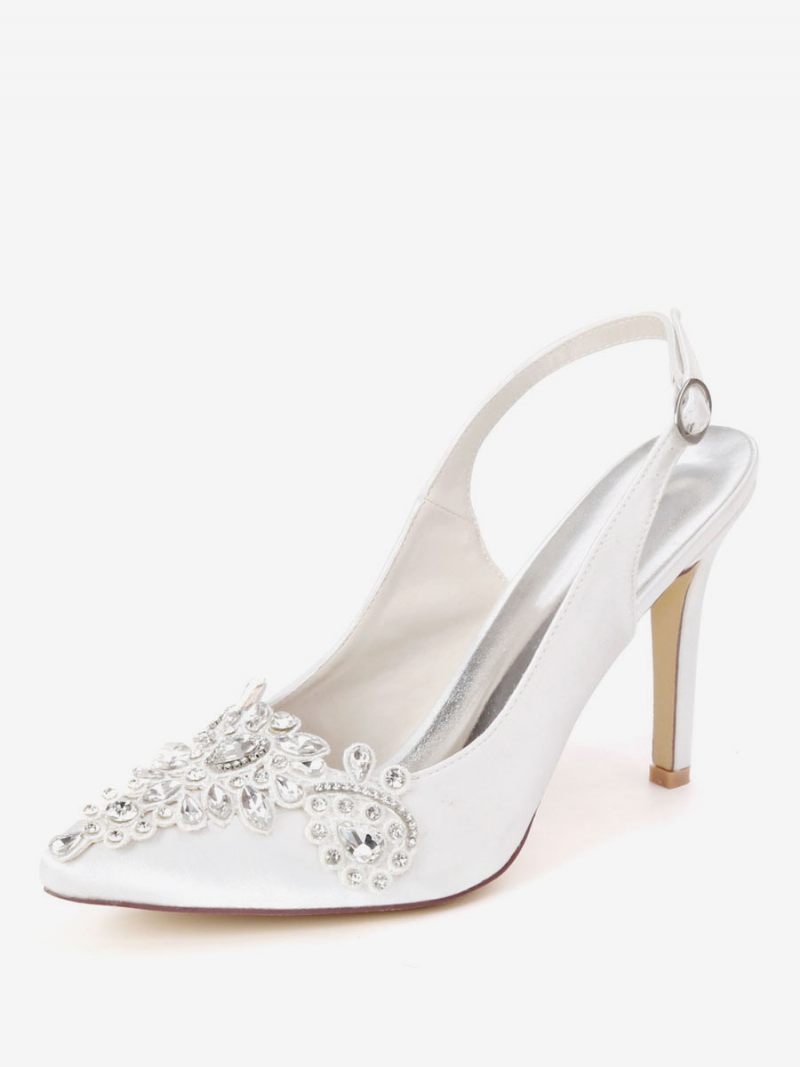 Chaussures Mariée À Strass Pour Femmes Talons Bride Arrière - Blanc