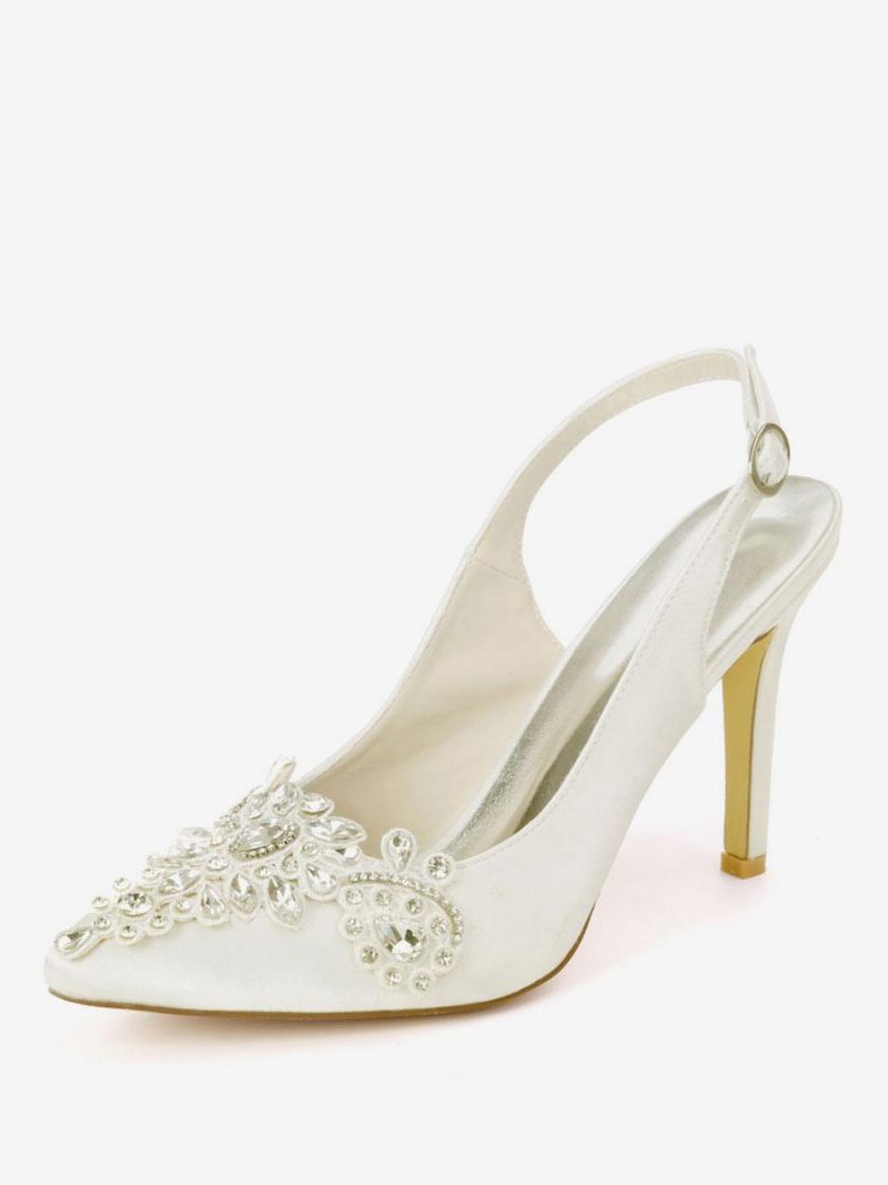 Chaussures Mariée À Strass Pour Femmes Talons Bride Arrière - Argent