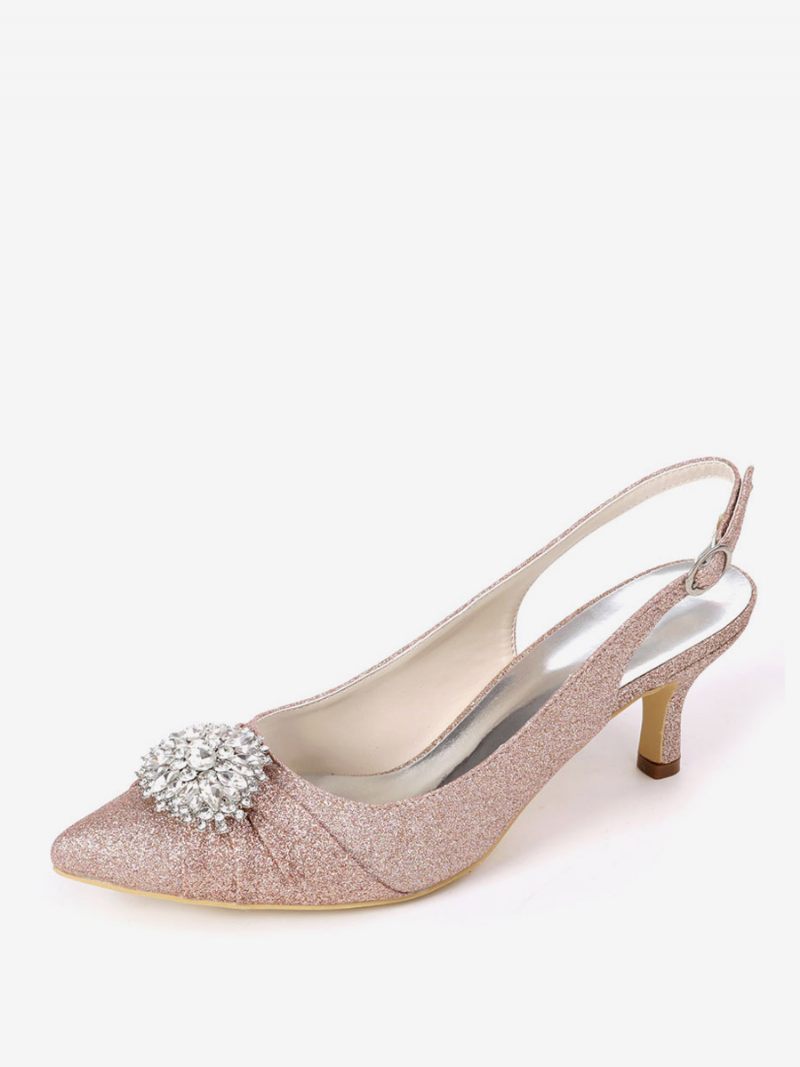 Chaussures Mariée À Strass Pour Femmes Talons Chaton Bride Arrière - Champagne