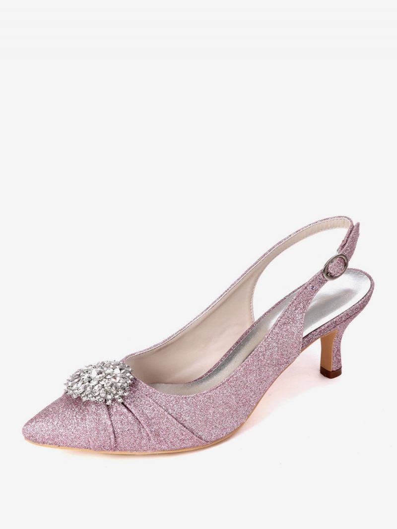 Chaussures Mariée À Strass Pour Femmes Talons Chaton Bride Arrière - Lilas