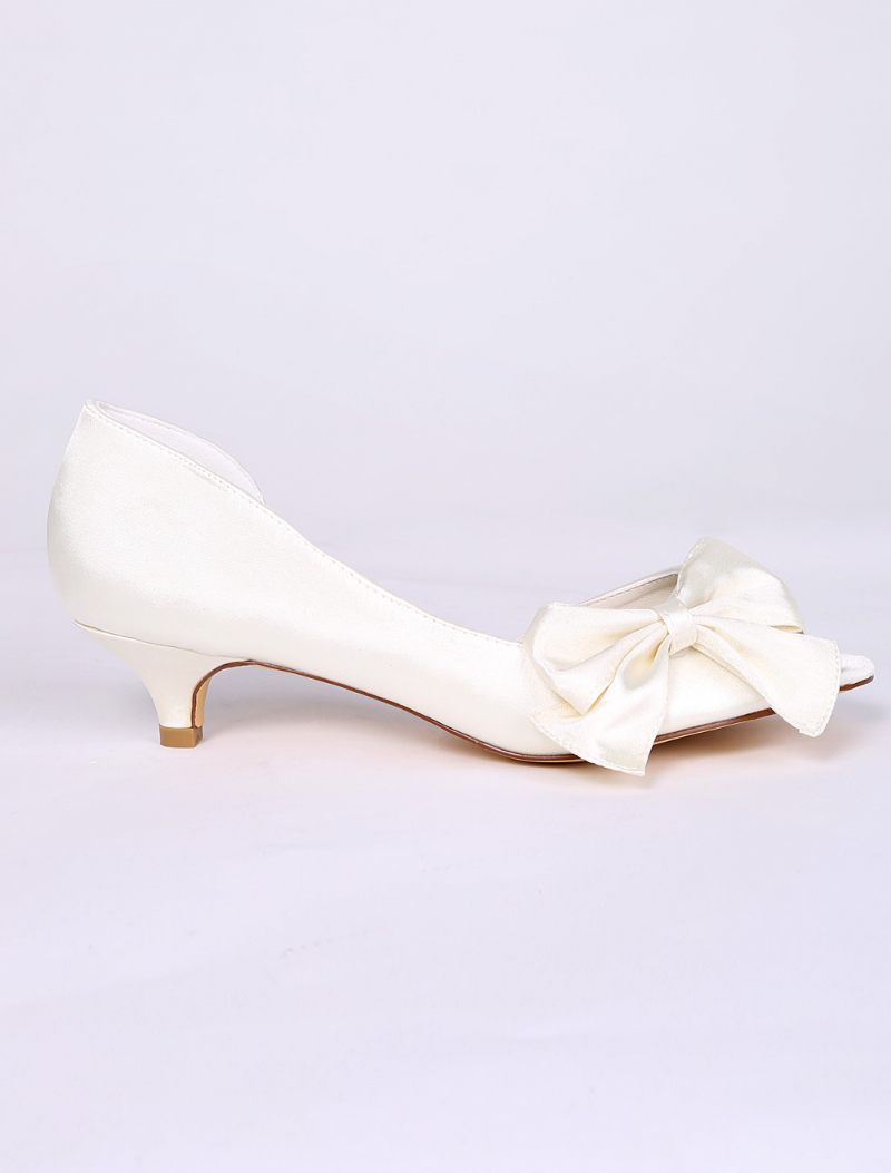 Chaussures Mariée À Talons Chaton Dorsay Bow Pour Femmes - Ivoire