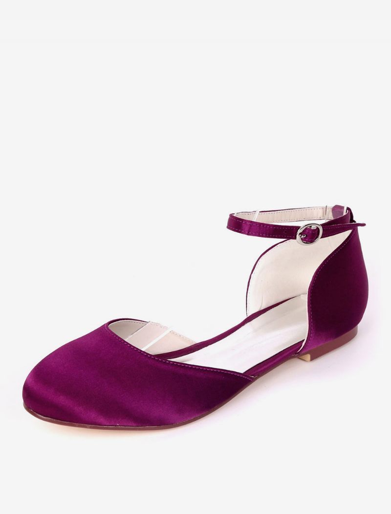 Chaussures Plates Mariage Avec Bride À La Cheville Pour Femme Satin - Violet