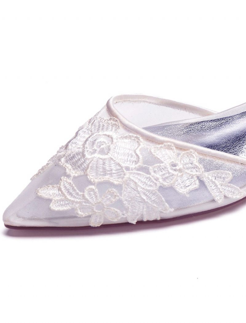 Chaussures Plates Mariage Dentelle Avec Bride À La Cheville Pour Femme - Blanc