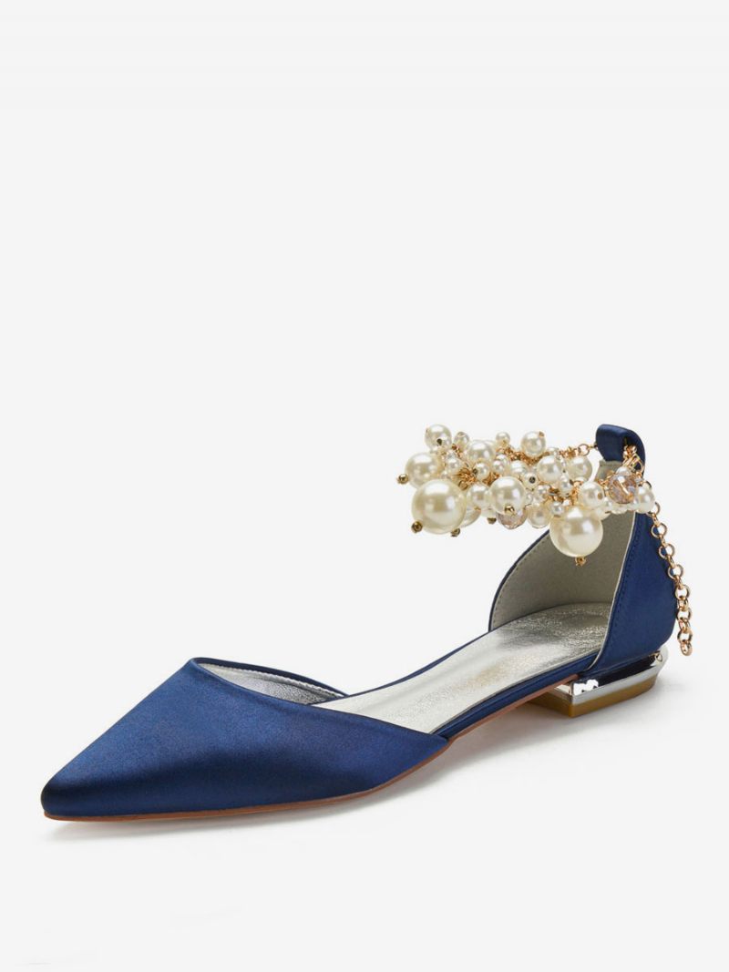 Chaussures Plates Mariage Ornées Bijoux Pour Femmes - Bleu Profond