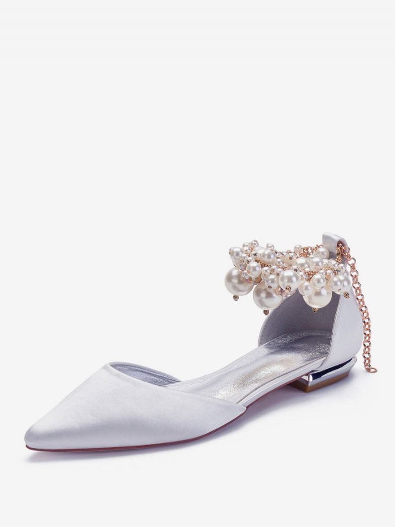 Chaussures Plates Mariage Ornées Bijoux Pour Femmes - Blanc